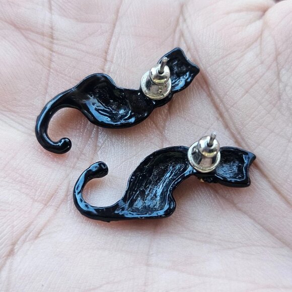 Black Cat Earrings Vintage Fashion Jewelry Earrings Crystals Accent Earrings - Picture 3 of 11